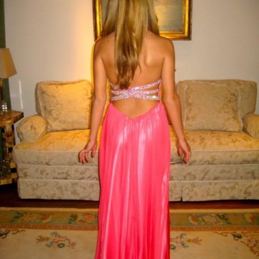 La Femme Pink Prom dress w rhinestones size 0 - Picture 3 of 17